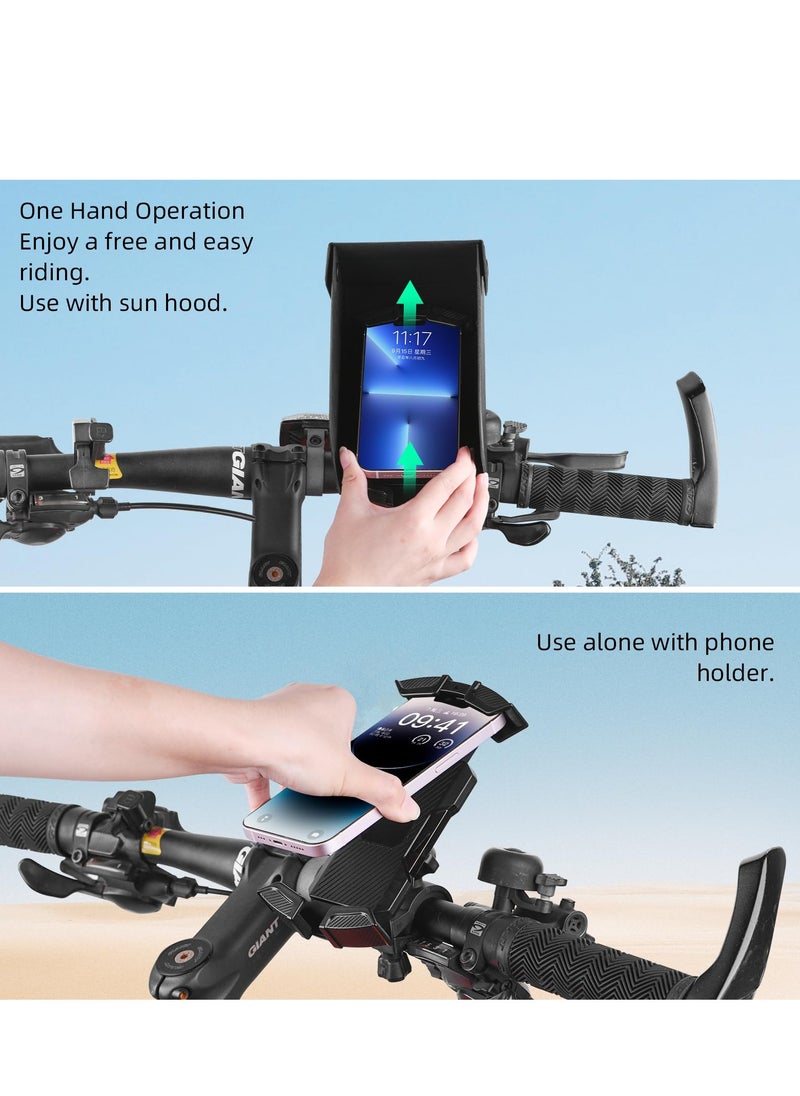 SYOSI Motorcycle Phone Mount Holder with Sun Shade Waterproof 360° Rotatable Reduce Glare and Reflection, Sturdy Secure Can One-Handed Operation Premium ABS and PC Anti Oxidation Compatibility Any Phone  - Image 3