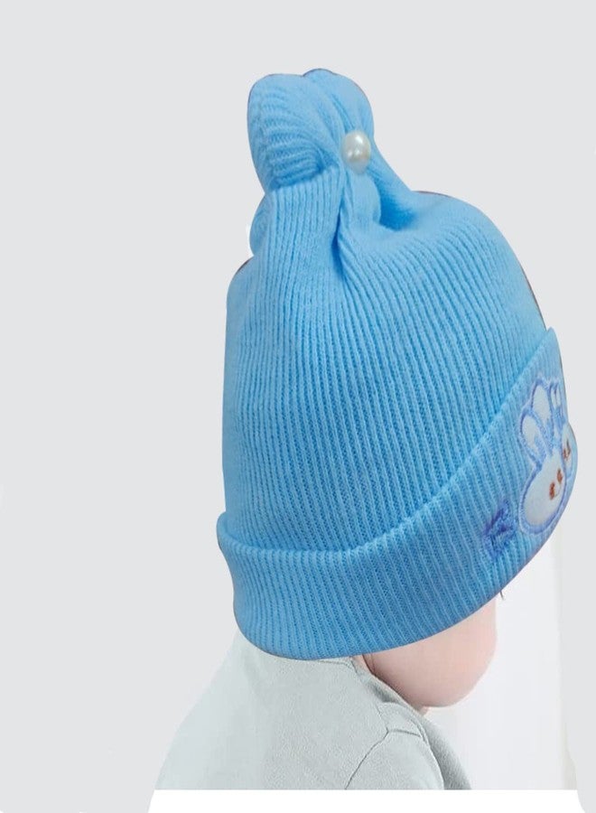 COOL INDIANS Combo of Baby Winter Cap & Baby Bibs | New Born Baby Kid's Cap | Cotton Baby Bibs/Baby Apron with Titch Button I Woolen Cap for Kid's Boy's & Girl's (0-3 Months, Beige Blue) - Image 4
