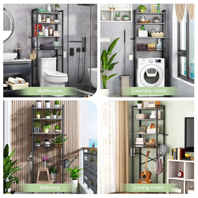 Kalrin Over-The-Toilet Storage Rack, 4-Tier Bathroom Organizer Shelf Over Toilet with Adjustable Shelf and Basket, Freestanding Space Saver Bathroom Shelves Above Toilet for Room (Pure Gray) - Image 2