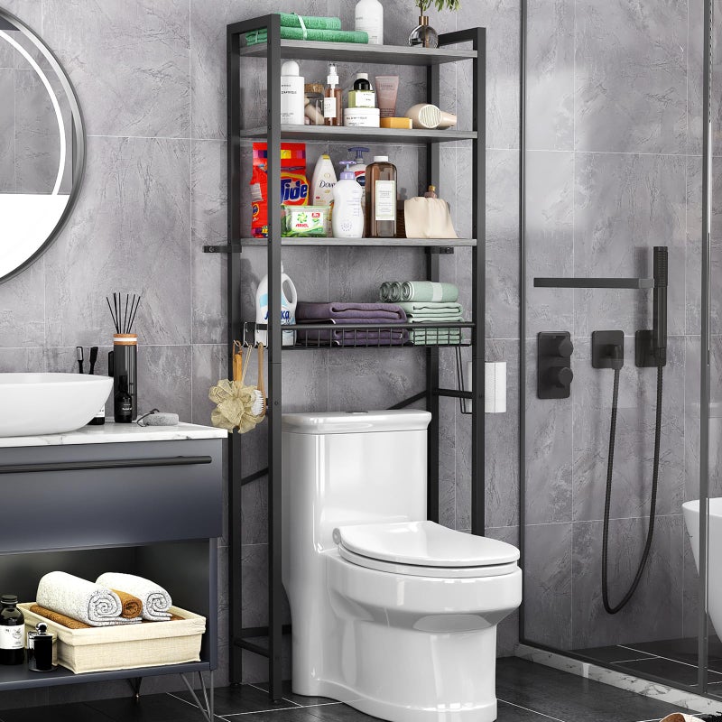 Kalrin Over-The-Toilet Storage Rack, 4-Tier Bathroom Organizer Shelf Over Toilet with Adjustable Shelf and Basket, Freestanding Space Saver Bathroom Shelves Above Toilet for Room (Pure Gray) - Image 1