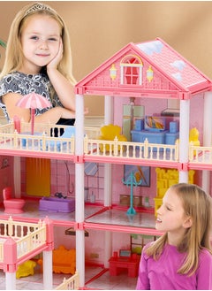 كويفلوكس بيت الدمى، منزل قلعة مكون من 4 طوابق، ألعاب بيت الدمى، مجموعة ألعاب بناء DIY للفتيات، تجميع المطبخ وغرفة النوم والأثاث والحديقة والحيوانات الأليفة، بيت الدمية التظاهري DIY للفتيات من سن 3 إلى 4 سنوات و5 إلى 6 سنوات و7 إلى 8 سنوات  - Image 2