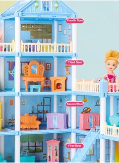كويفلوكس بيت الدمى، منزل قلعة مكون من 4 طوابق، ألعاب بيت الدمى، مجموعة ألعاب بناء DIY للفتيات، تجميع المطبخ وغرفة النوم والأثاث والحديقة والحيوانات الأليفة، بيت الدمية التظاهري DIY للفتيات من سن 3 إلى 4 سنوات و5 إلى 6 سنوات و7 إلى 8 سنوات  - Image 5