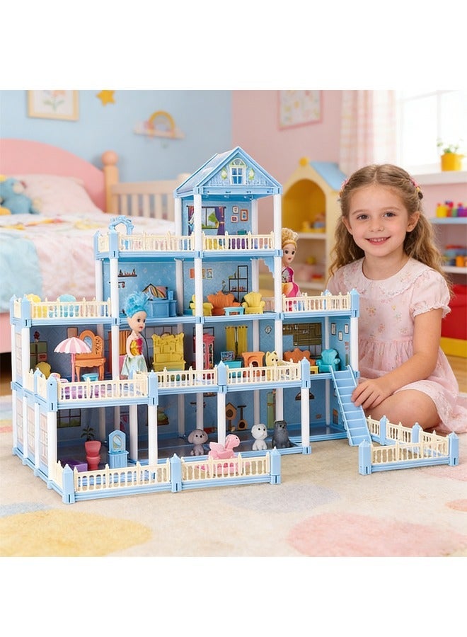 Quivlox Dollhouse,4 Floors Castle House,Doll House Toys,DIY Building Playset for Girl,Assemble Kitchen, Bedroom, Furniture, Garden,Pets, DIY Pretend Play Doll House for 3 4 5 6 7 8 Years Girls - Image 2