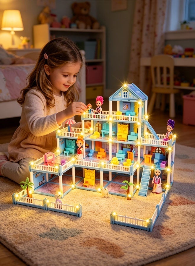 Quivlox Dollhouse,4 Floors Castle House,Doll House Toys,DIY Building Playset for Girl,Assemble Kitchen, Bedroom, Furniture, Garden,Pets, DIY Pretend Play Doll House for 3 4 5 6 7 8 Years Girls - Image 3