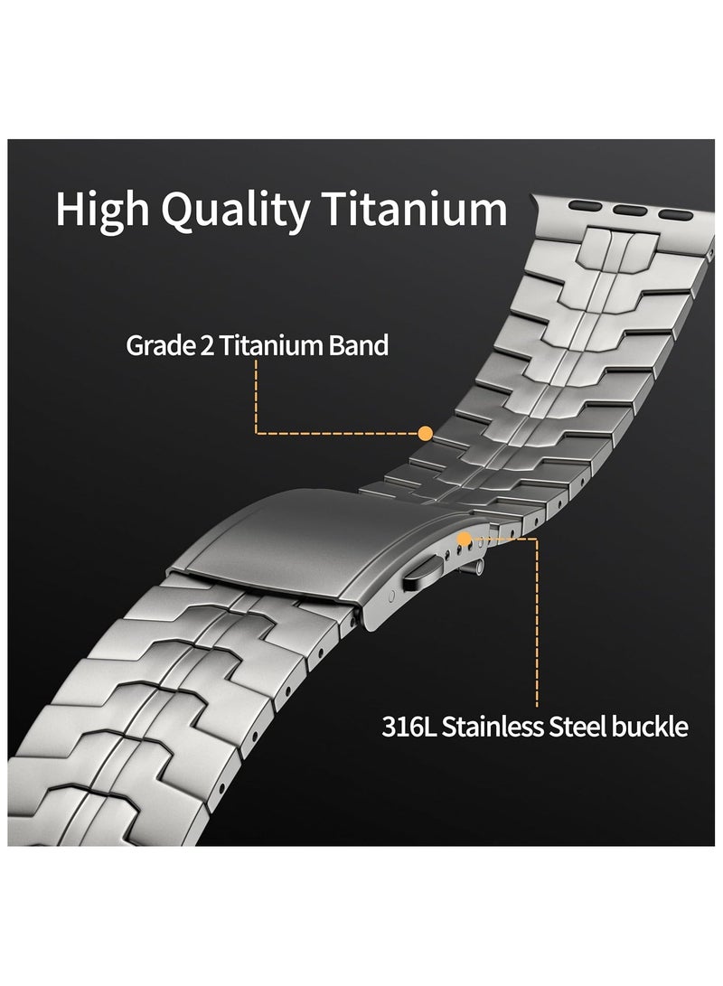 Beauenty Titanium Band for Apple Watch 49mm 46mm 45mm 44mm 42mm, Men and Women Luxury Titanium Metal Replacement Strap for Apple iWatch Ultra 2 Series 10 9 8 7 SE 6 5 4 3 2 1, Titanium Color - Image 3