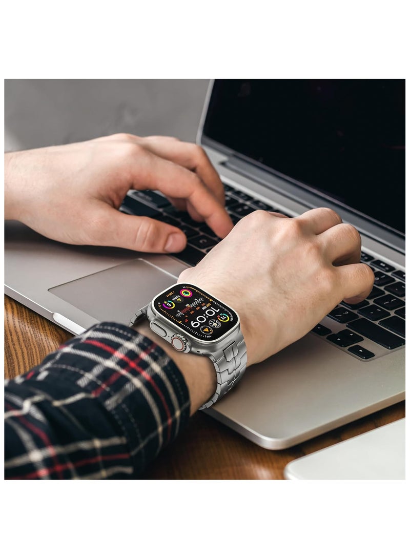 Beauenty Titanium Band for Apple Watch 49mm 46mm 45mm 44mm 42mm, Men and Women Luxury Titanium Metal Replacement Strap for Apple iWatch Ultra 2 Series 10 9 8 7 SE 6 5 4 3 2 1, Titanium Color - Image 5