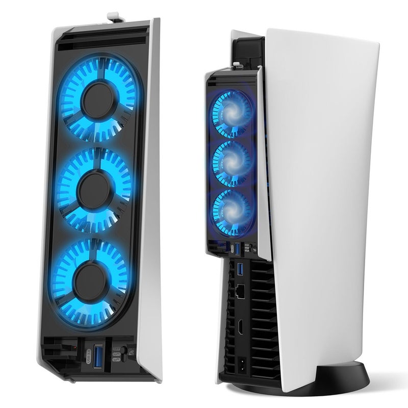 JUSPRO Cooling Fan for PS5 Accessories, Upgraded Quiet Cooler Fan with LED Light for PlayStation 5 Console/PlayStation 5 Digital Edition & Ultra HD Game Console - Image 1
