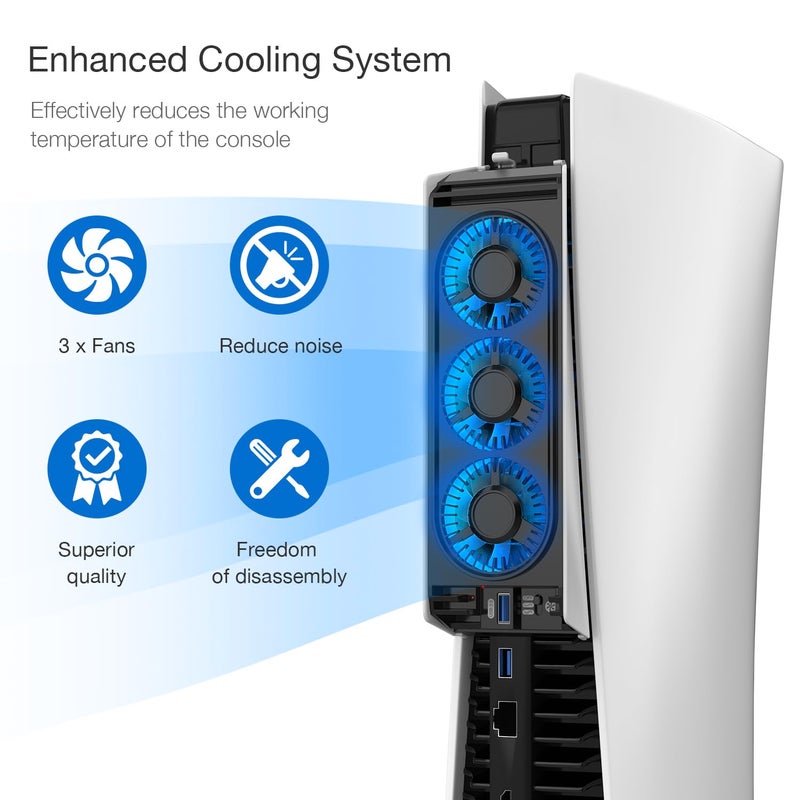 JUSPRO Cooling Fan for PS5 Accessories, Upgraded Quiet Cooler Fan with LED Light for PlayStation 5 Console/PlayStation 5 Digital Edition & Ultra HD Game Console - Image 3