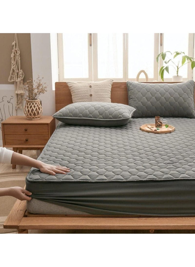 واقي مرتبة مقاوم للماء بنسبة 100%، غطاء مرتبة مبطن مسامي، واقي مرتبة مسامي، غطاء مرتبة ناعم مسامي، واقي مرتبة مقاوم للغبار (رمادي - 180 سم * 220 سم) - Image 2