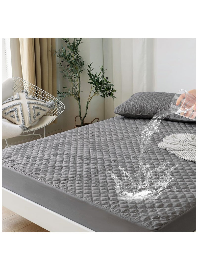 واقي مرتبة مقاوم للماء بنسبة 100%، غطاء مرتبة مبطن مسامي، واقي مرتبة مسامي، غطاء مرتبة ناعم مسامي، واقي مرتبة مقاوم للغبار (رمادي - 180 سم * 220 سم) - Image 1