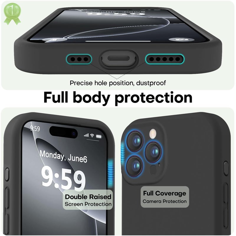 LOVE 3000 Designed for iPhone 16 Pro Case, Premium Silicone with [Soft Anti-Scratch Microfiber Lining] Shockproof Protective Phone Case for Men Women Girls 6.3", Black - Image 3