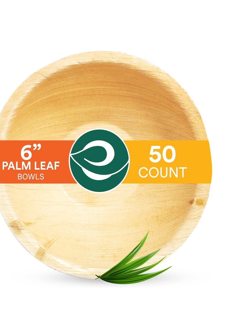 ECO SOUL 50 Piece Palm Leaf Bowls - Round 6" -  Disposable Palm Leaf Bowls, Like Bamboo Bowls, Eco-Friendly, 100% Compostable, Biodegradable,  | Sturdy, Microwave & Oven Safe - Image 1
