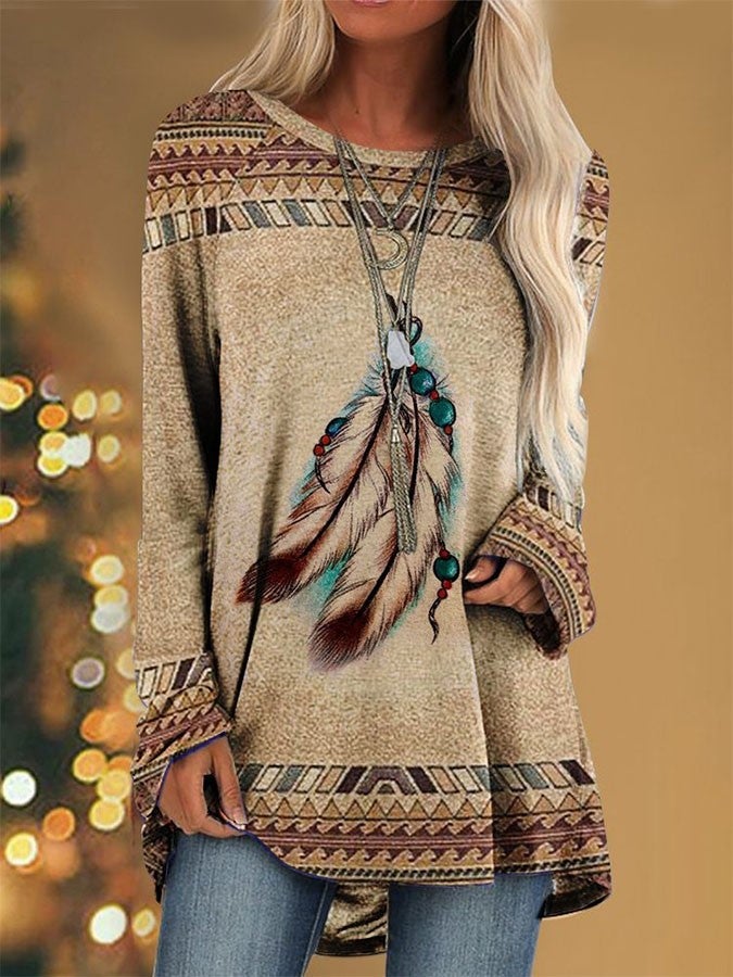 Independent station wish cross-border women's clothing European and American printing Western style raglan sleeves round neck long-sleeved loose T-shirt 2208 Figure5 XXXL - Image 2