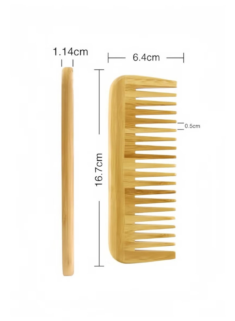 مشطان من الخيزران ذو أسنان عريضة، مشط لفك تشابك الشعر من الخشب الطبيعي للرجال والنساء، مشط مضاد للكهرباء الساكنة للشعر الرطب والجاف، مشط لتنعيم جميع أنواع الشعر، أداة محمولة للعناية بالشعر أثناء السفر - Image 2