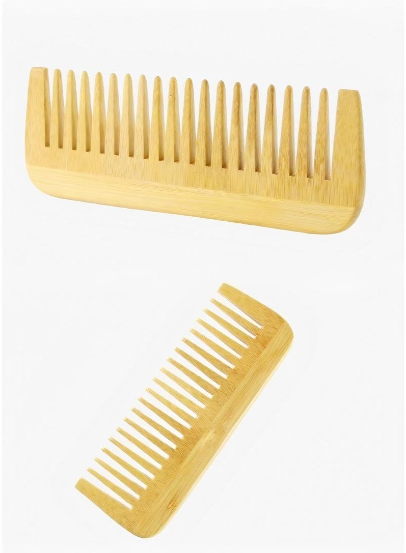 مشطان من الخيزران ذو أسنان عريضة، مشط لفك تشابك الشعر من الخشب الطبيعي للرجال والنساء، مشط مضاد للكهرباء الساكنة للشعر الرطب والجاف، مشط لتنعيم جميع أنواع الشعر، أداة محمولة للعناية بالشعر أثناء السفر - Image 5