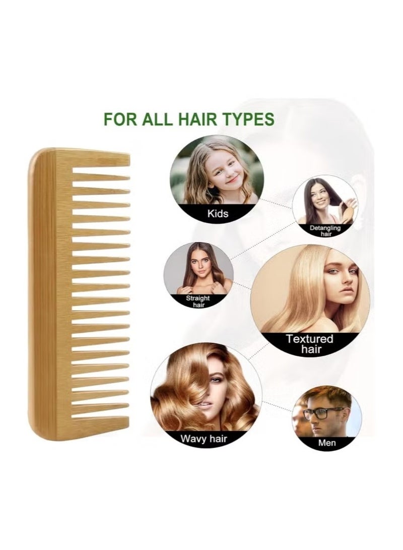 مشطان من الخيزران ذو أسنان عريضة، مشط لفك تشابك الشعر من الخشب الطبيعي للرجال والنساء، مشط مضاد للكهرباء الساكنة للشعر الرطب والجاف، مشط لتنعيم جميع أنواع الشعر، أداة محمولة للعناية بالشعر أثناء السفر - Image 3