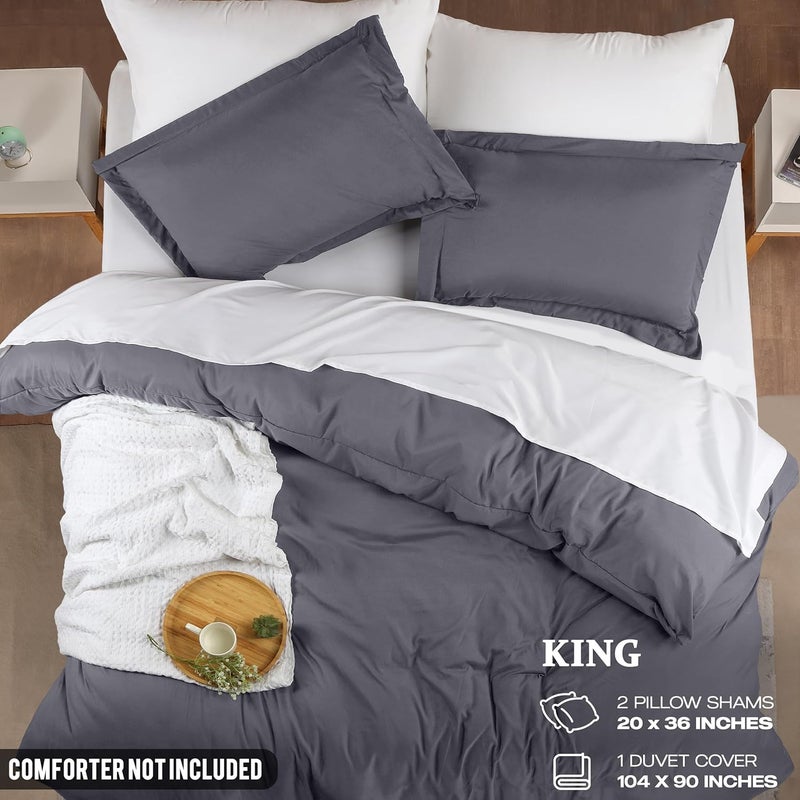 Utopia Bedding Duvet Cover King Size Set - 1 Duvet Cover with 2 Pillow Shams - 3 Pieces Comforter Cover with Zipper Closure - Ultra Soft Brushed Microfiber, 104 X 90 Inches (King, Grey) - Image 2