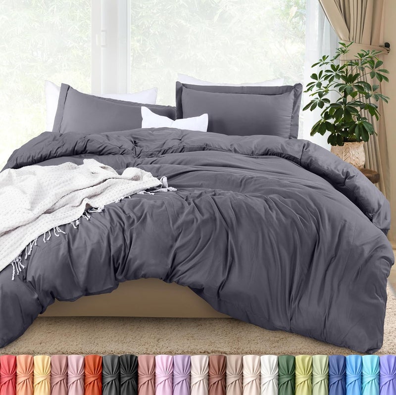 Utopia Bedding Duvet Cover King Size Set - 1 Duvet Cover with 2 Pillow Shams - 3 Pieces Comforter Cover with Zipper Closure - Ultra Soft Brushed Microfiber, 104 X 90 Inches (King, Grey) - Image 1