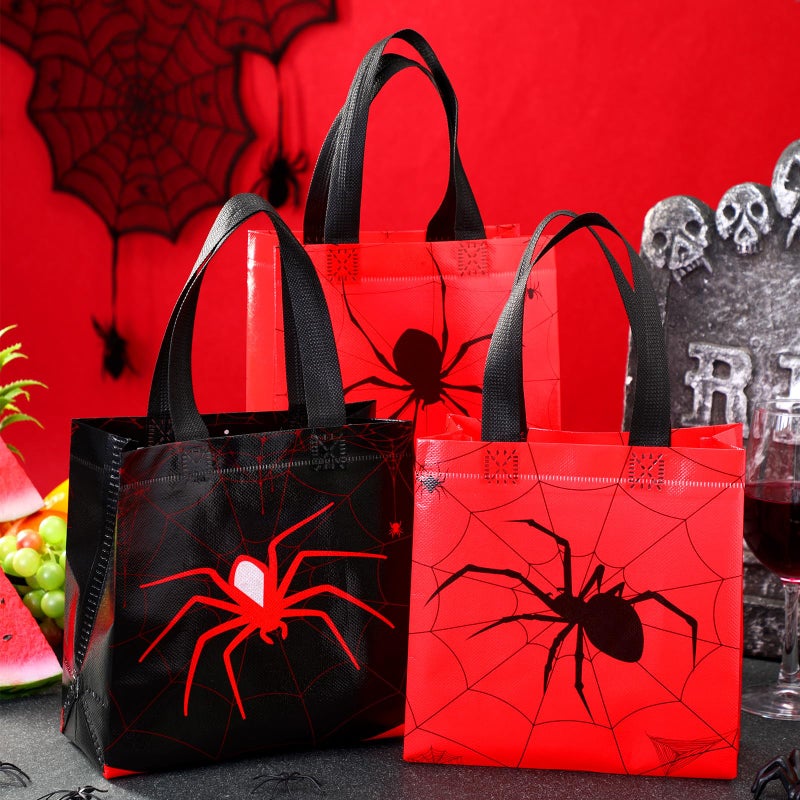 Glicraft 40 Pcs Black Red Spider Web Gift Bag Spider Birthday Party Non-Woven Goodie Bags With Handles Halloween Birthday Party Decoration Supplies - Image 4