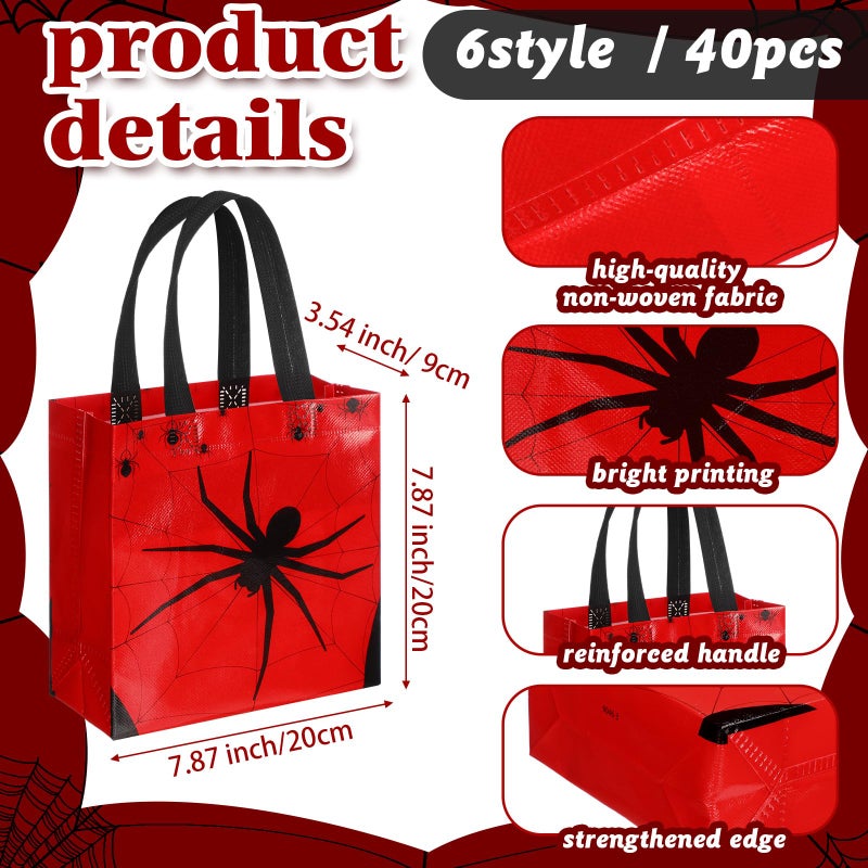 Glicraft 40 Pcs Black Red Spider Web Gift Bag Spider Birthday Party Non-Woven Goodie Bags With Handles Halloween Birthday Party Decoration Supplies - Image 3