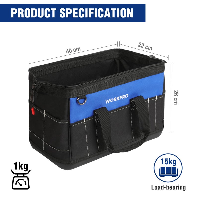 WORKPRO 16-inch Wide Mouth Tool Bag with Water Proof Molded Base - Image 2