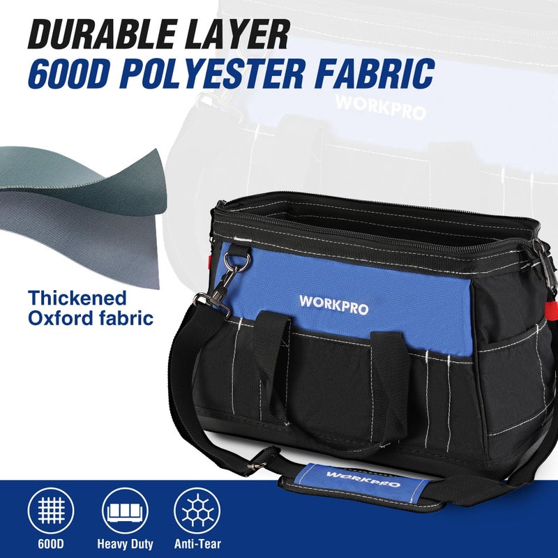 WORKPRO 16-inch Wide Mouth Tool Bag with Water Proof Molded Base - Image 4