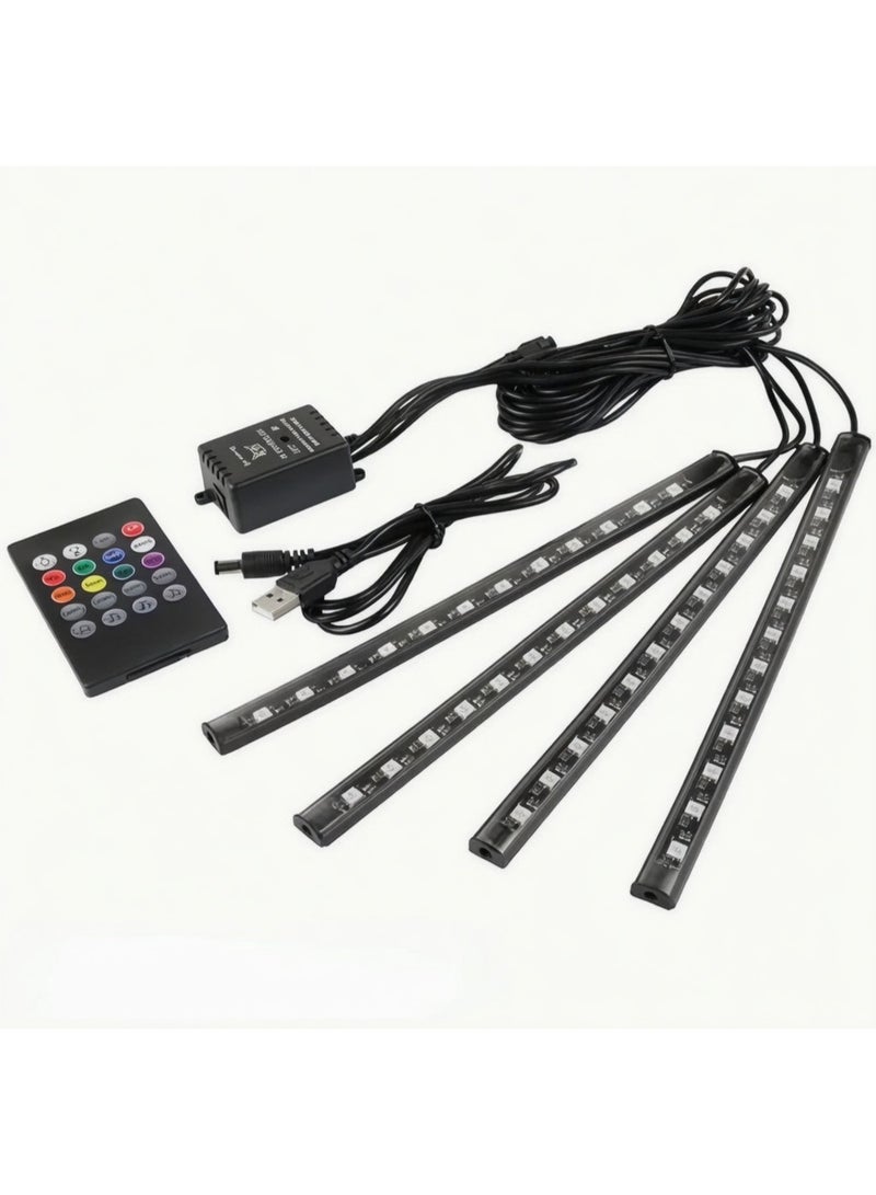 Car LED Interior Lights RGB Ambient Neon Strip Kit USB 5V Voice Control Music Sync Footwell Lighting Universal Fit Decorative Lamps for Car Bedroom Party Smart LED Light Bars Accessories - Image 1