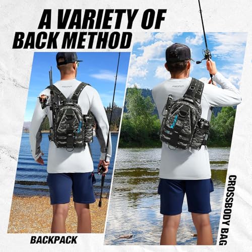 Piscifun Fishing Tackle Backpack with Rod & Gear Holder, Lightweight Outdoor Water-Resistant Fishing Shoulder Storage Bag, Black Camouflage - Image 3
