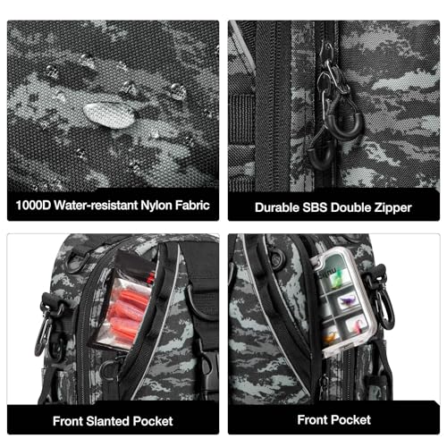 Piscifun Fishing Tackle Backpack with Rod & Gear Holder, Lightweight Outdoor Water-Resistant Fishing Shoulder Storage Bag, Black Camouflage - Image 5