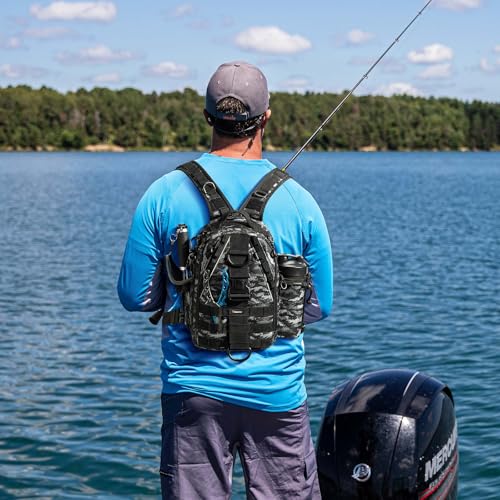 Piscifun Fishing Tackle Backpack with Rod & Gear Holder, Lightweight Outdoor Water-Resistant Fishing Shoulder Storage Bag, Black Camouflage - Image 2