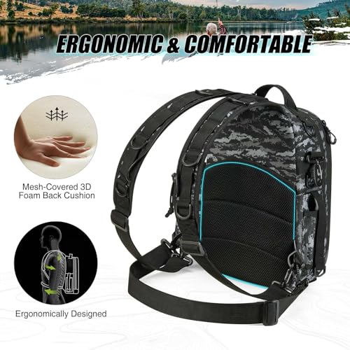Piscifun Fishing Tackle Backpack with Rod & Gear Holder, Lightweight Outdoor Water-Resistant Fishing Shoulder Storage Bag, Black Camouflage - Image 4