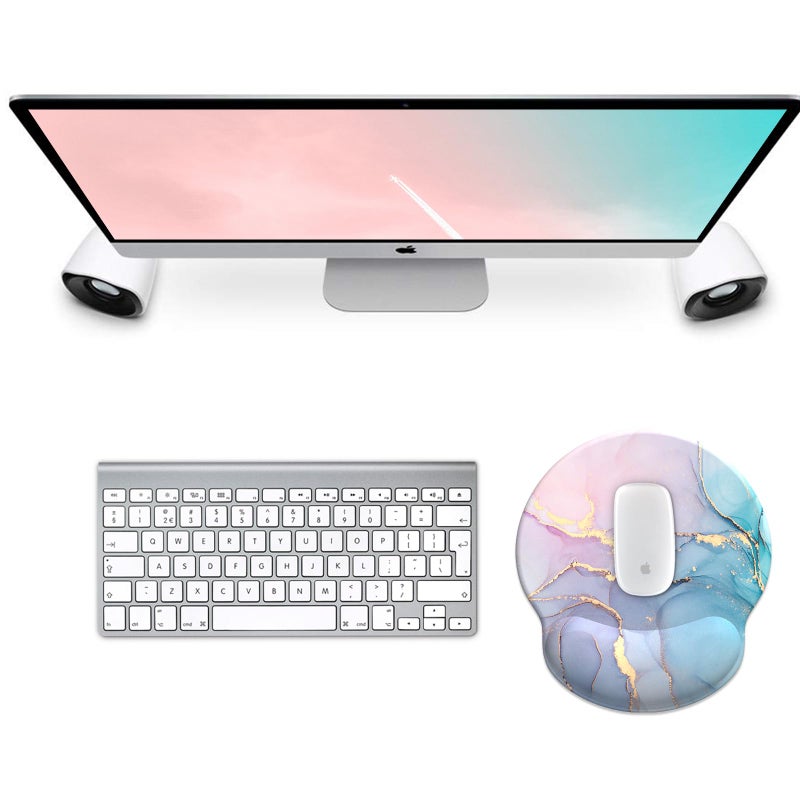eulps Mouse Pad with Wrist Rest, Comfortable Computer Mousepad with Gel Wrist Support Smooth Surface and Non-Slip PU Base for Pain Relief, Laptop, Office & Home (Cyan Pink Marble) - Image 2