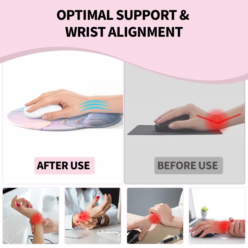 eulps Mouse Pad with Wrist Rest, Comfortable Computer Mousepad with Gel Wrist Support Smooth Surface and Non-Slip PU Base for Pain Relief, Laptop, Office & Home (Cyan Pink Marble) - Image 4