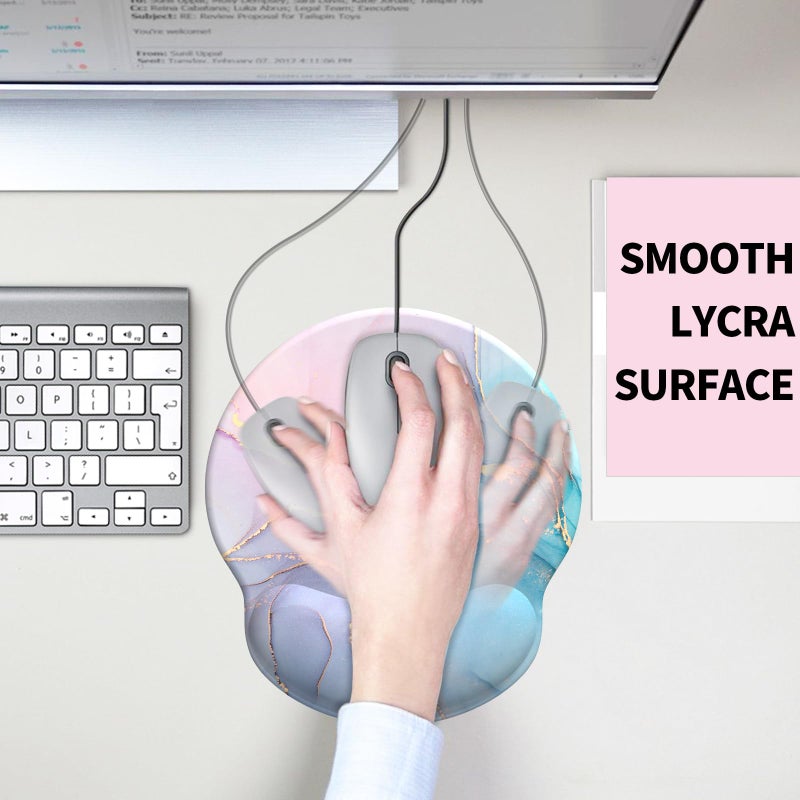 eulps Mouse Pad with Wrist Rest, Comfortable Computer Mousepad with Gel Wrist Support Smooth Surface and Non-Slip PU Base for Pain Relief, Laptop, Office & Home (Cyan Pink Marble) - Image 5