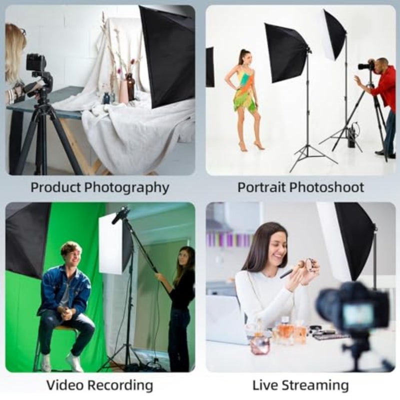 طقم إضاءة سوفت بوكس ​​مكون من قطعتين، صندوق ناعم 20x28 بوصة، 2 * 600 وات 2700-6400 كلفن E27 لمبة LED، حامل ثلاثي القوائم 78 بوصة، طقم إضاءة التصوير الفوتوغرافي سوفت بوكس، معدات أضواء استوديو الصور لصورة الاستوديو وتسجيل الفيديو - Image 5