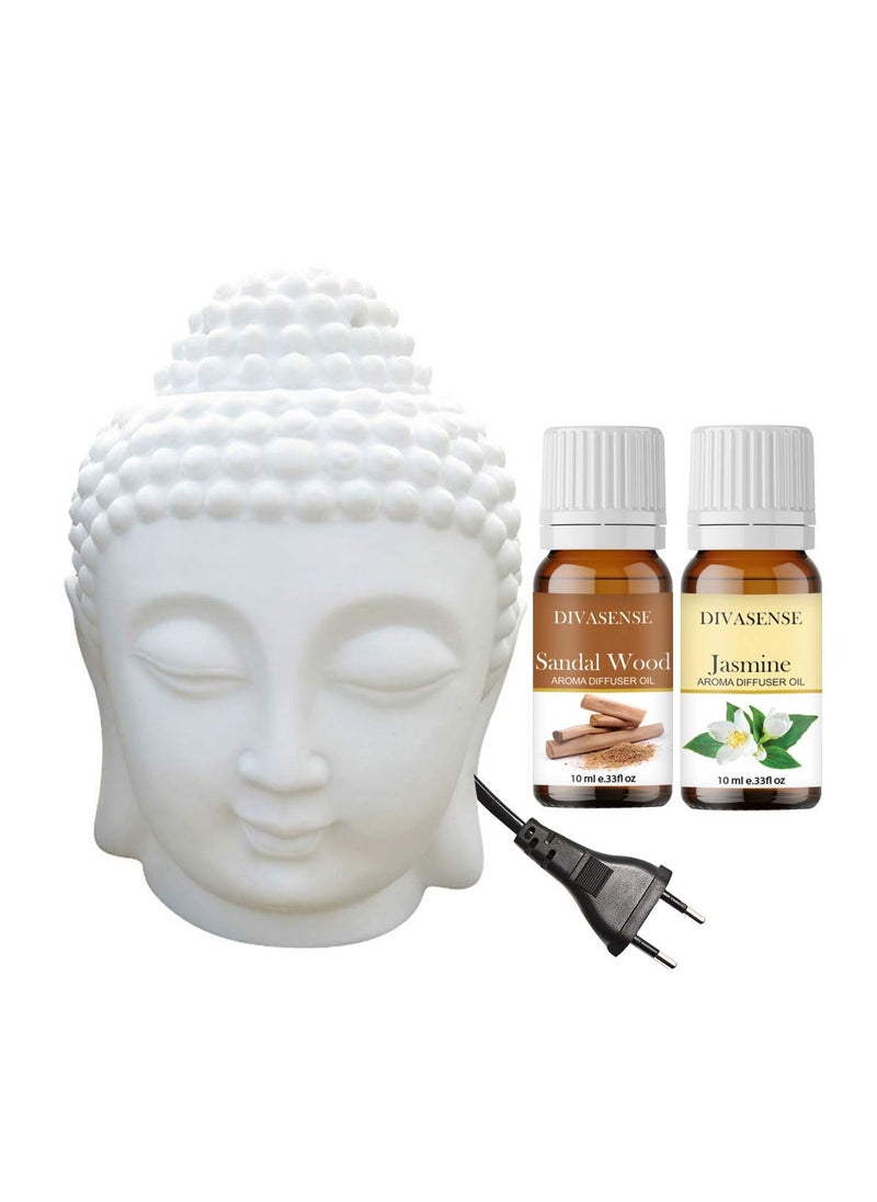 DIVASENSE Decorative Electric White Ceramic Buddha Head Aroma Oil Diffuser for Home Decor Fragrance with Sandalwood Jasmine 10 Ml Aroma Oil  - Image 1