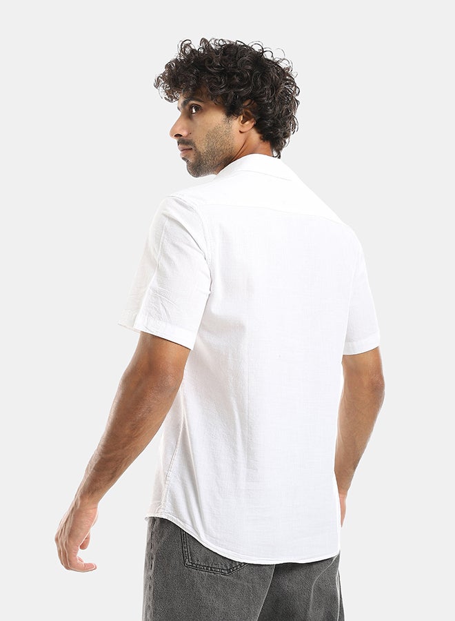 Andora Turned Down Collar Button Closure Long Sleeves Casual Shirt - White - Image 4