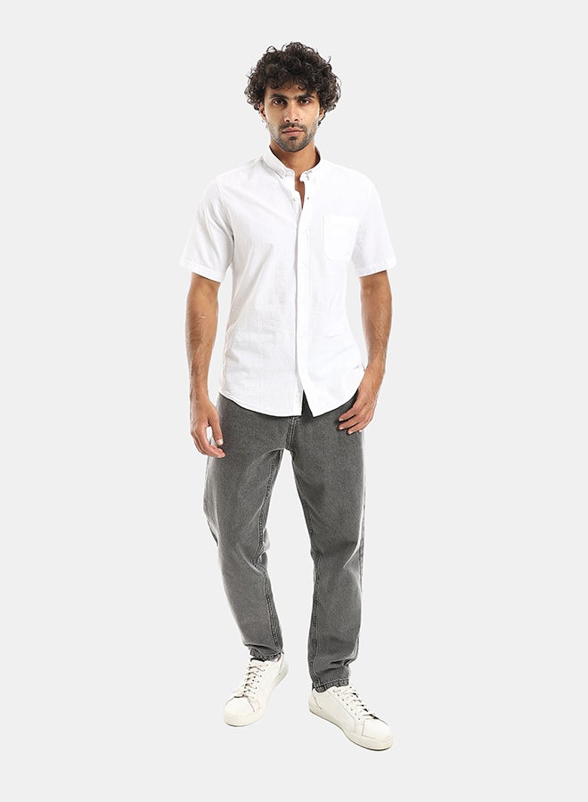 Andora Turned Down Collar Button Closure Long Sleeves Casual Shirt - White - Image 5