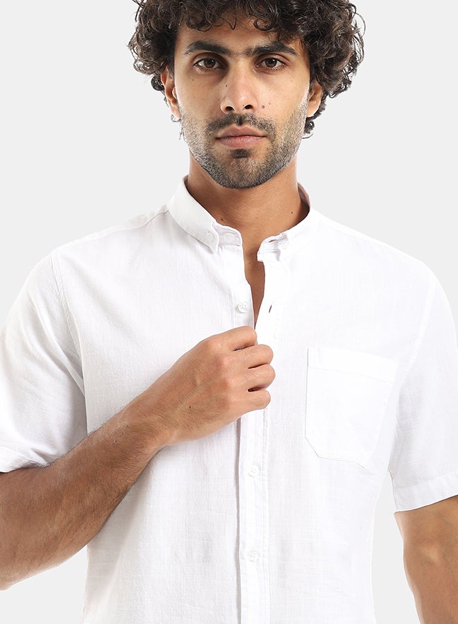 Andora Turned Down Collar Button Closure Long Sleeves Casual Shirt - White - Image 3