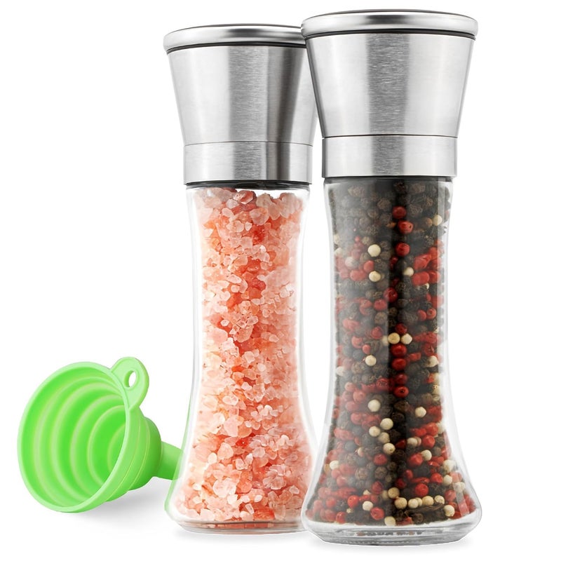 Elvana Beautiful Stainless Steel Salt and Pepper Grinder Set Two 6 oz Refillable Salt Pepper Shakers with Adjustable Coarse Mills Easy Clean Ceramic Grinders - Image 1