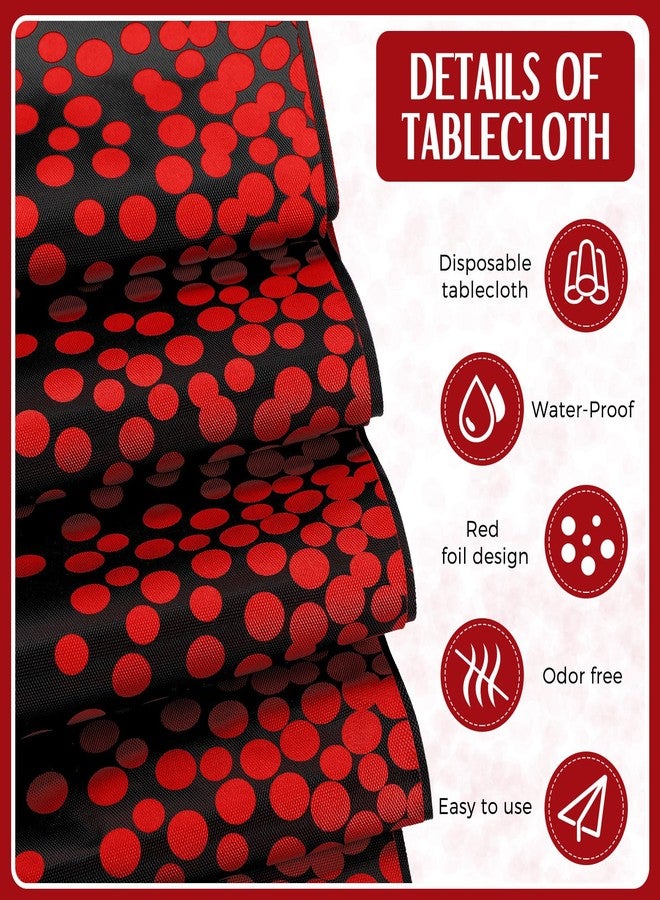 Breling 8 Pack Black and Red Disposable Plastic Tablecloths and Satin Table Runner Set, 54 x 108 Inch Tablecloth, 12 x 108 Inch Table Runners for Wedding Graduation Birthday Baby Shower - Image 3