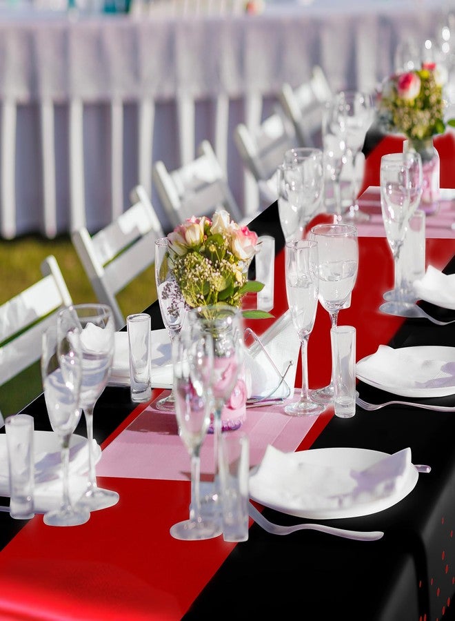 Breling 8 Pack Black and Red Disposable Plastic Tablecloths and Satin Table Runner Set, 54 x 108 Inch Tablecloth, 12 x 108 Inch Table Runners for Wedding Graduation Birthday Baby Shower - Image 5
