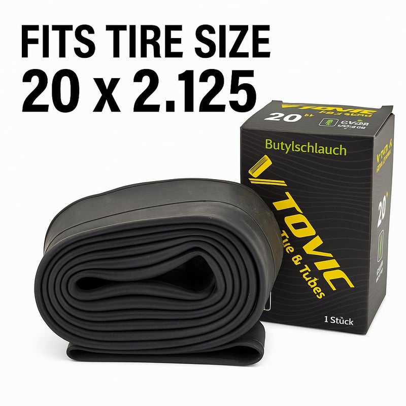 V-Tovic Tires أنبوب داخلي لدراجة V-Tovic 20 بوصة 20x2.125 مع صمام شريدر AV48 - أنبوب إطارات دراجة من مطاط البيوتيل الثقيل - Image 2
