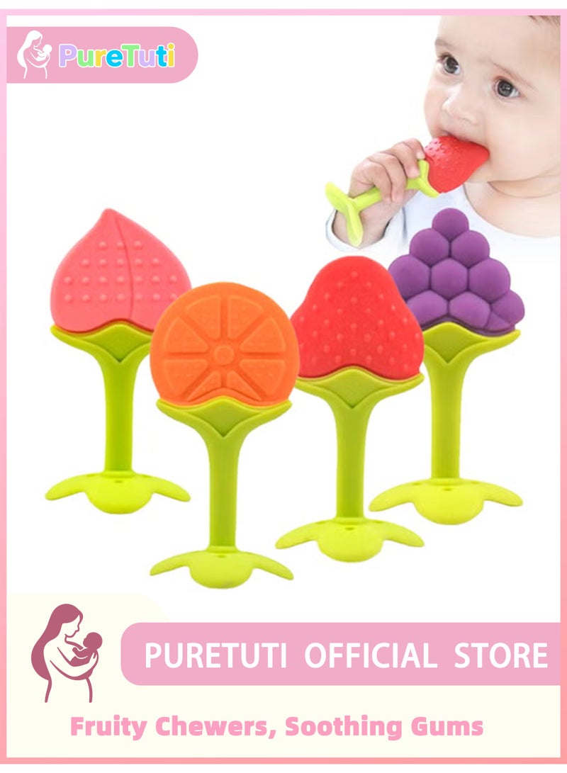 PureTuti Baby Teething Toys Set 4-Pack 100% Food-Grade Silicone BPA-Free Fridge Safe Soothing Fruit-Shaped Teethers with Smoothened Edges for Infants Toddlers Everyday Use Gift - Image 1