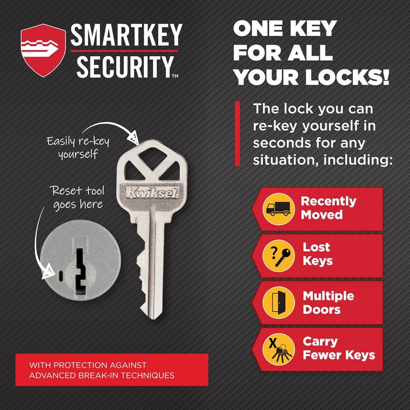 Kwikset Sedona Entry Door Handle with Lock and Key Secure Keyed Reversible Lever Exterior for Front Entrance and Bedrooms Satin Brass Pick Resistant Smartkey Rekey Security and Microban - Image 4