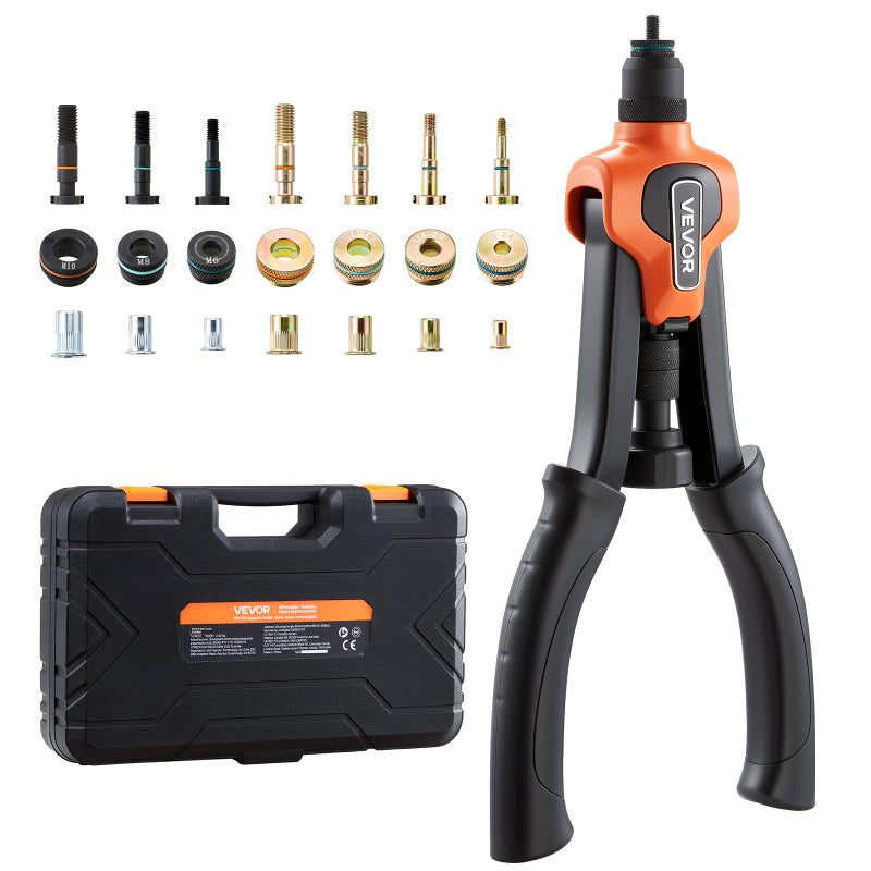 VEVOR Rivet Nut Tool Kit, 14-Inch Two-Handed Rivnut Tool Kit, with 7 Mandrels and 70 Nuts, Metric and SAE Size M6, M8, M10, 10-24, 1/4-20, 5/16-18, 3/8-16 UNC, with a Carrying Case, for Home, Auto - Image 1