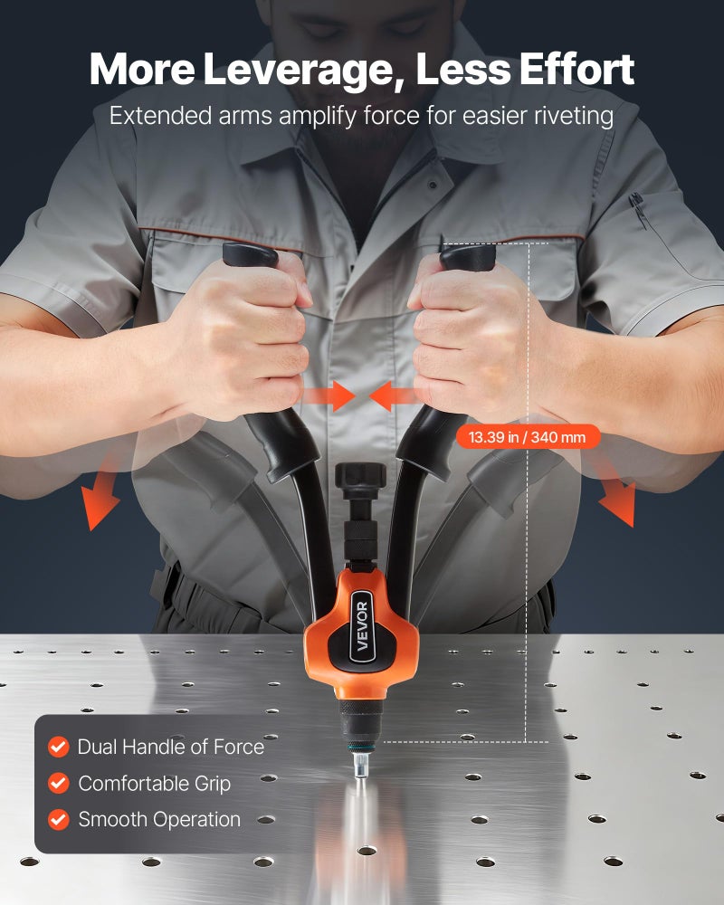 VEVOR Rivet Nut Tool Kit, 14-Inch Two-Handed Rivnut Tool Kit, with 7 Mandrels and 70 Nuts, Metric and SAE Size M6, M8, M10, 10-24, 1/4-20, 5/16-18, 3/8-16 UNC, with a Carrying Case, for Home, Auto - Image 5