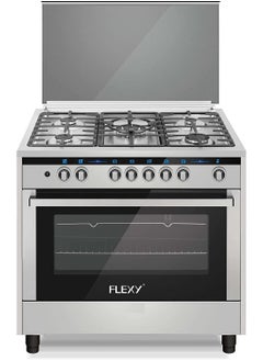 5 Burner Gas Cooking Range With Cast Iron Pan Support LED Display And Built in Glass Top Made In Turkey 90X60 CM