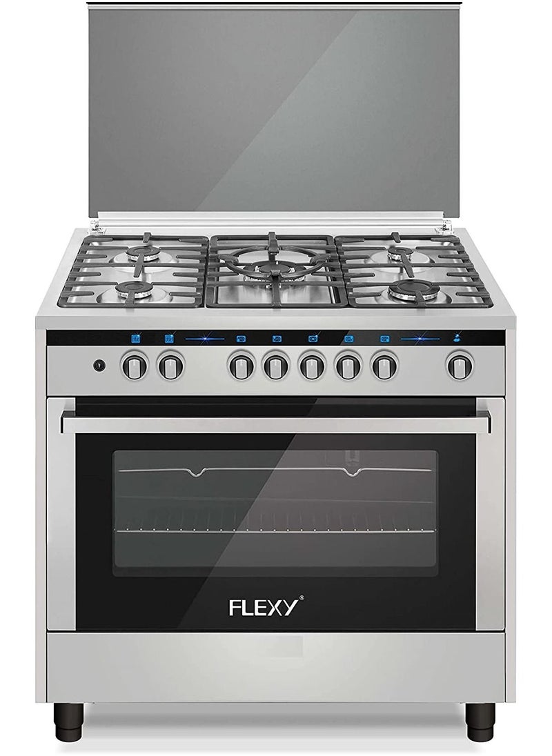 Flexy - 5 Burner Gas Cooking Range With Cast Iron Pan Support LED Display And Built in Glass Top Made In Turkey 90X60 CM - Image 1