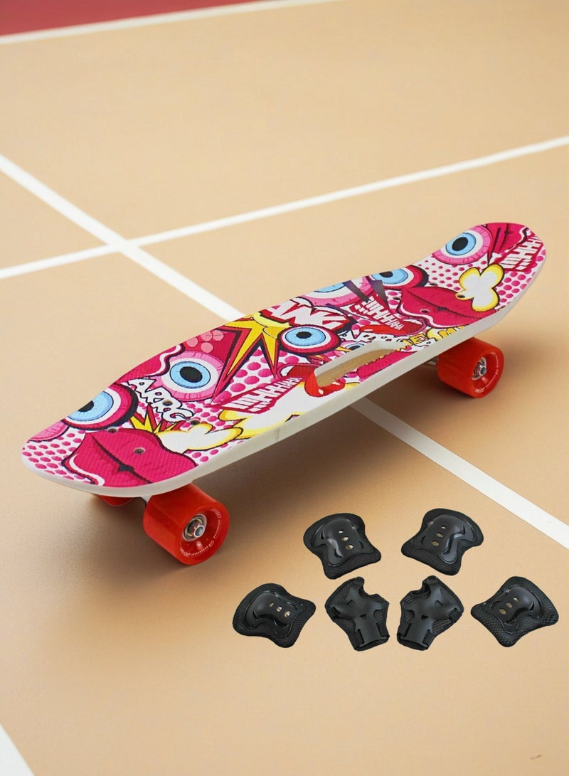 إيزي فيتشور لوح تزلج كامل للأطفال من EASY FUTURE - لوح قصير Penny Board Cruiser للشباب من سن 6 إلى 12 عامًا، والمراهقين والمبتدئين الذين يتعلمون التزلج، بما في ذلك مجموعة معدات الحماية - Image 1